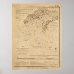 Vintage Karte von Hyannis Hafen MA (1850) Poster