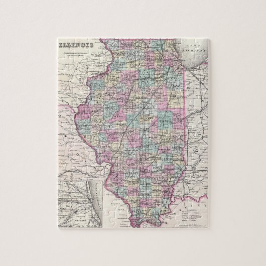 Vintage Karte von Illinois (1855) Puzzle (Vertikal)