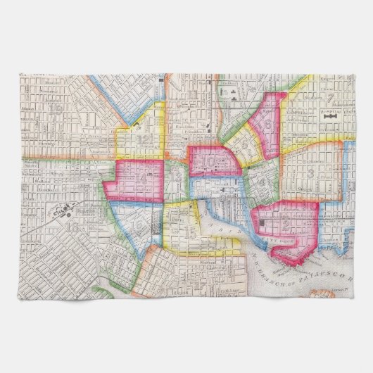 Vintage Karte von im Stadtzentrum gelegenem Küchentuch (Horizontal)