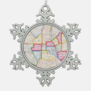 Vintage Karte von im Stadtzentrum gelegenem Schneeflocken Zinn-Ornament