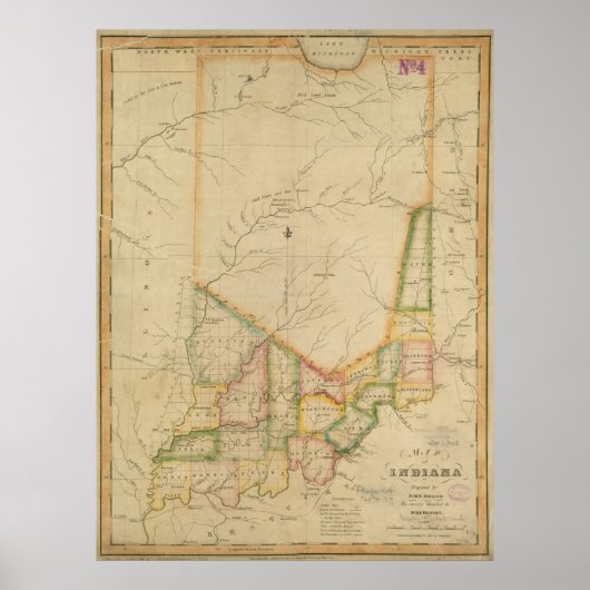 Vintage Karte von Indiana (1817) Poster (Vorne)