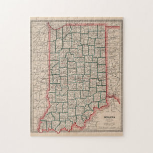 Vintage Karte von Indiana (1883) Puzzle