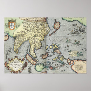 Vintage Karte von Indien   1592 Poster