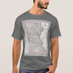 Vintage-Karte von Iowa und Missouri 1874 T-Shirt