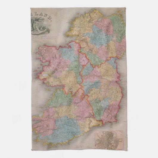 Vintage Karte von Irland (1835) Handtuch (Vertikal)