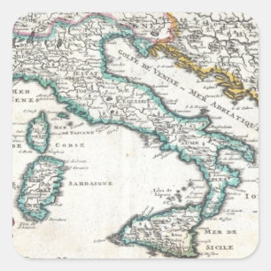 Vintage Karte von Italien (1706) Quadratischer Aufkleber