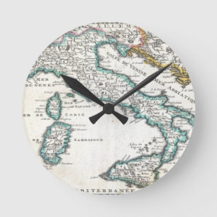 Vintage Karte von Italien (1706) Runde Wanduhr
