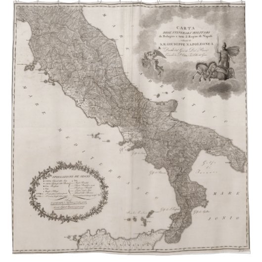 Vintage Karte von Italien (1808) Duschvorhang (Vorderseite)