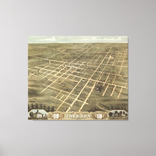 Vintage Karte von Jackson Tennessee (1870) Leinwanddruck (Vorderseite)