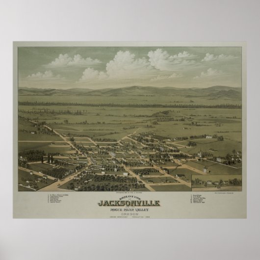 Vintage Karte von Jacksonville OR (1883) Poster (Vorne)