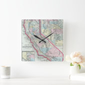 Vintage Karte von Kalifornien (1860) Quadratische Wanduhr (Zuhause)