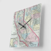 Vintage Karte von Kalifornien (1860) Quadratische Wanduhr (Winkel)