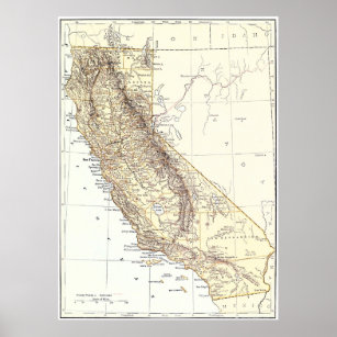 Vintage Karte von Kalifornien (1878) Poster
