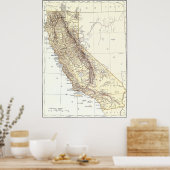 Vintage Karte von Kalifornien (1878) Poster (Küche)