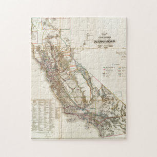 Vintage-Karte von Kalifornien Nevada Historische U Puzzle