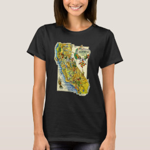 Vintage-Karte Von Kalifornien-Touristen-T-Shirt Re T-Shirt