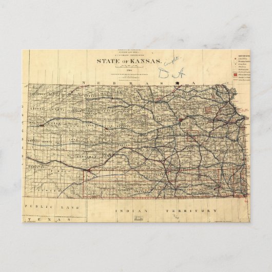 Vintage Karte von Kansas (1884) (Vorderseite)
