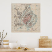 Vintage Karte von Kopenhagen, Dänemark (1860) Poster (Küche)