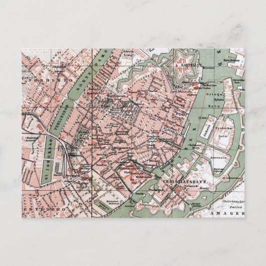 Vintage Karte von Kopenhagen, Dänemark (1888) (Vorderseite)