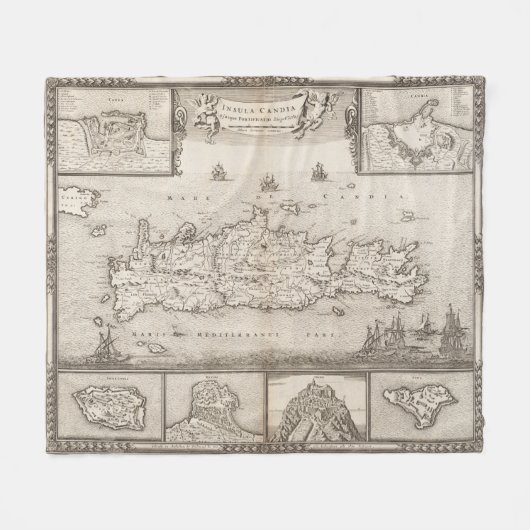 Vintage Karte von Kreta Griechenland (1680) Fleecedecke (Vorderseite (Horizontal))