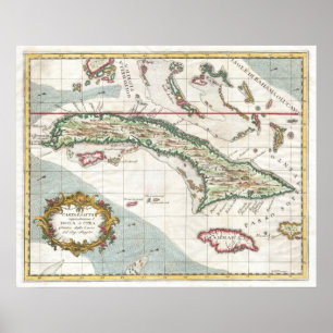 Vintage Karte von Kuba und von Jamaika (1763) Poster