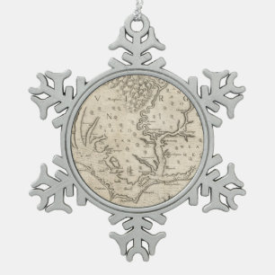 Vintage Karte von Küstennord-carolina (1590) Schneeflocken Zinn-Ornament