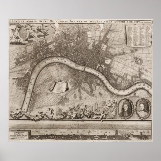 Vintage Karte von London (1693) Poster (Vorne)