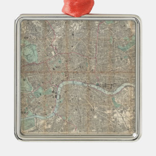 Vintage Karte von London (1890) Ornament Aus Metall
