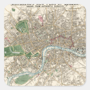 Vintage Karte von London England (1853) Quadratischer Aufkleber