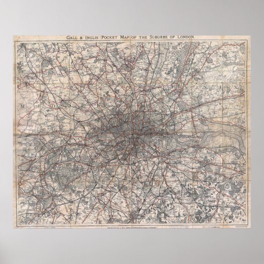 Vintage Karte von London England (1900) 2 Poster (Vorne)