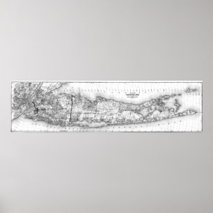 Vintage Karte von Long Island New York (1873) BW Poster