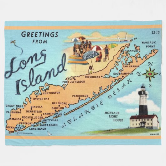 Vintage-Karte von Long Island, NY Fleecedecke (Vorderseite (Horizontal))