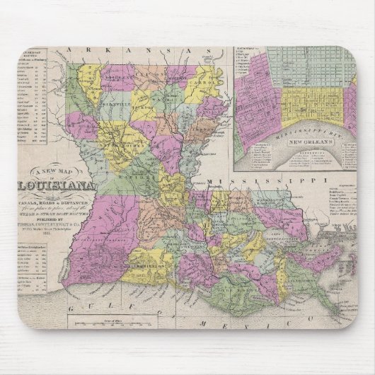 Vintage Karte von Louisiana (1853) Mousepad (Vorne)