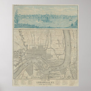 Vintage Karte von Louisville KY (1870) Poster
