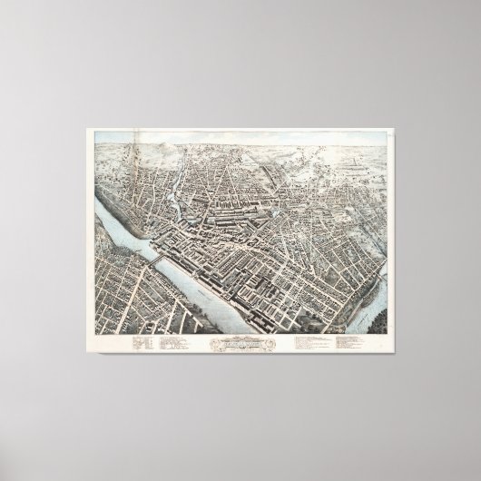 Vintage Karte von Lowell MA (1876) Leinwanddruck (Vorderseite)