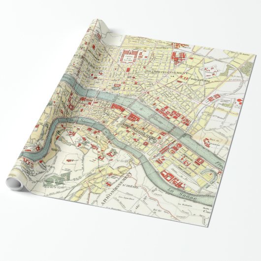 Vintage Karte von Lyon Frankreich (1900) Geschenkpapier (Ungerollt)