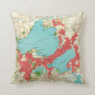 Vintage Karte von Madison Wisconsin (1959) Kissen