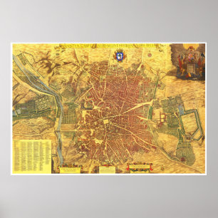 Vintage Karte von Madrid Spanien (1656) Poster