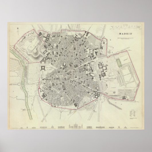 Vintage Karte von Madrid Spanien (1831) Poster (Vorne)