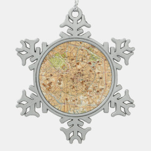 Vintage Karte von Mailand Italien (1914) Schneeflocken Zinn-Ornament