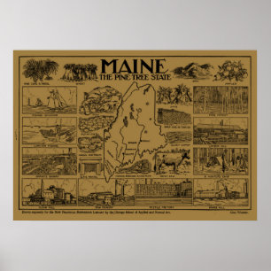 Vintage Karte von Maine (1912) - Tan Poster