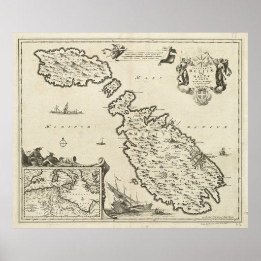 Vintage Karte von Malta (1698) Poster (Vorne)