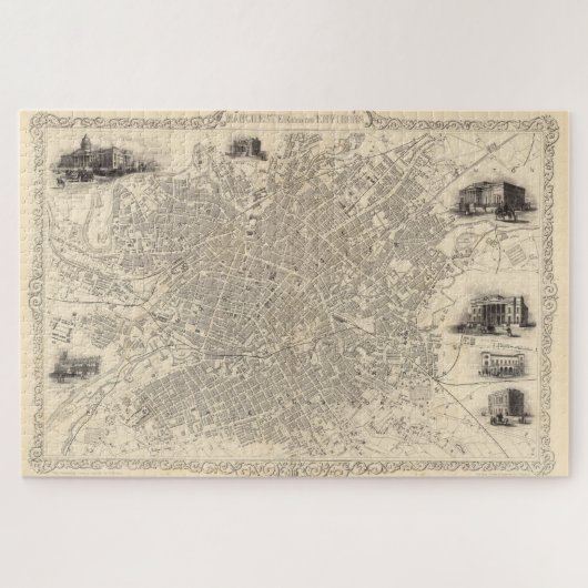 Vintage Karte von Manchester England (1851) Puzzle (Horizontal)