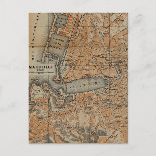 Vintage Karte von Marseille Frankreich (1914) (Vorderseite)
