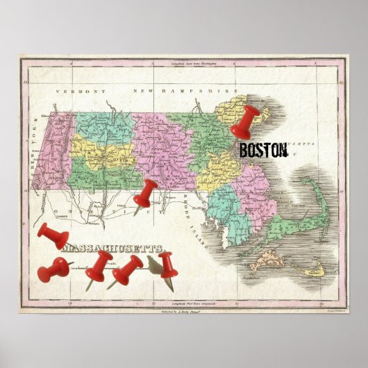 Vintage Karte von Massachusetts (1827) Poster (Vorne)
