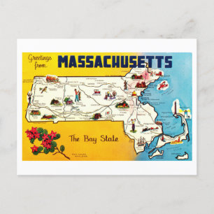Vintage Karte von Massachusetts Postkarte
