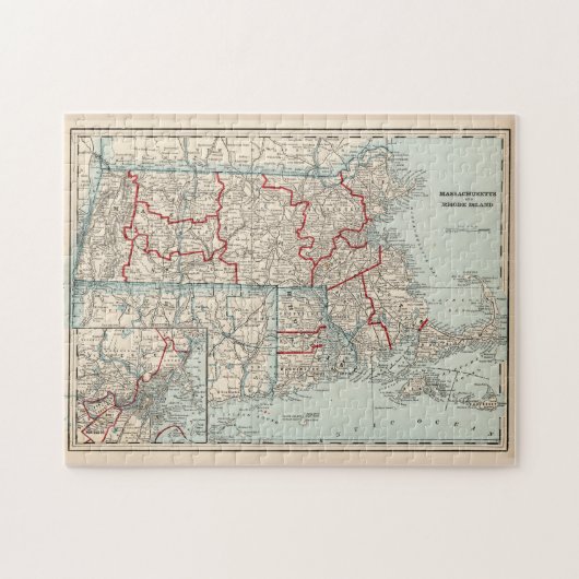 Vintage Karte von Massachusetts & Rhode Island (18 Puzzle (Horizontal)