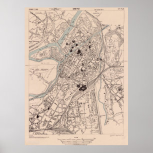 Vintage Karte von Metz France (1943) Poster