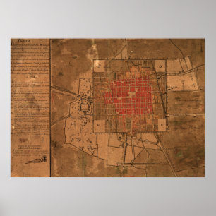 Vintage Karte von Mexiko City Mexiko (1800) Poster