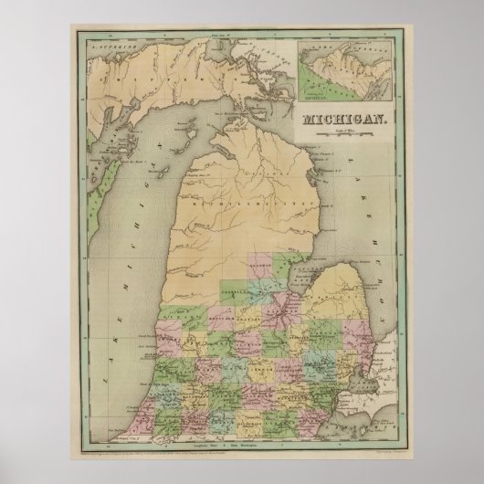 Vintage Karte von Michigan (1838) Poster (Vorne)